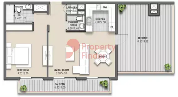 Планировка — 1-спальная, 114 м²