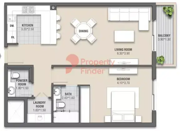 Планировка — 1-спальная, 80 м²
