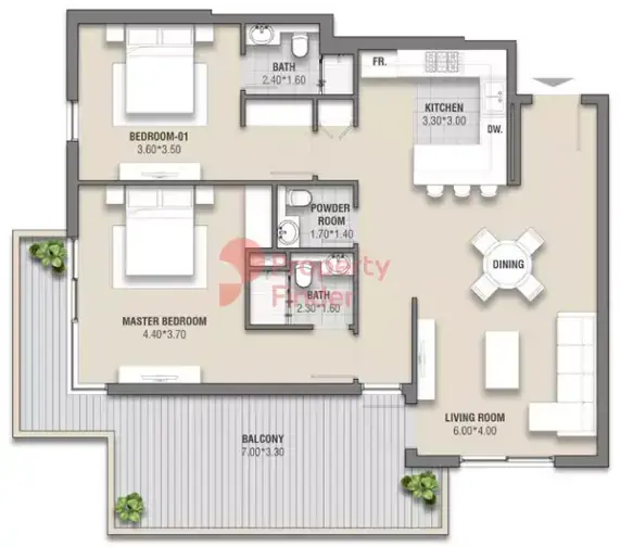 Планировка — 2-спальная, 134 м²