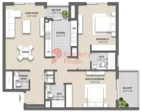 Планировка — 2-спальная, 113 м²