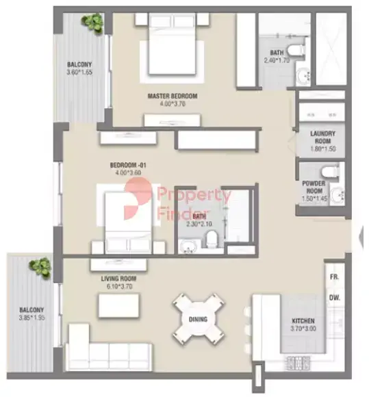 Планировка — 2-спальная, 115 м²