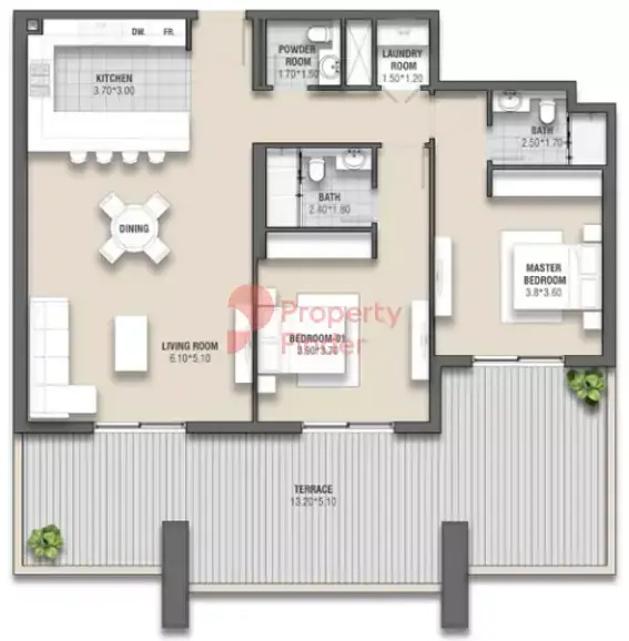 Планировка — 2-спальная, 170 м²