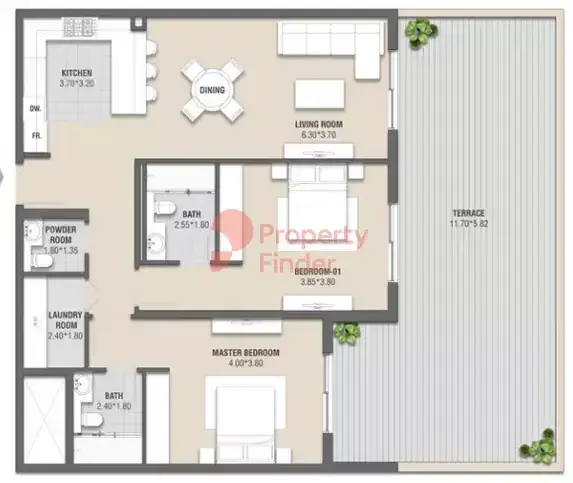 Планировка — 2-спальная, 164 м²