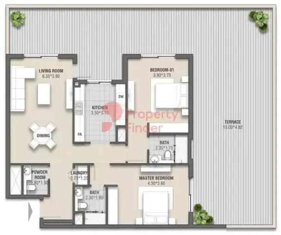 Планировка — 2-спальная, 207 м²