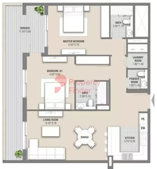 Планировка — 2-спальная, 136 м²