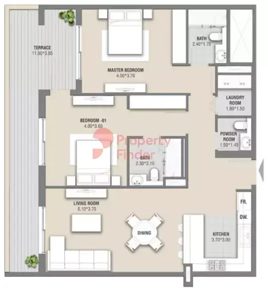 Планировка — 2-спальная, 131 м²