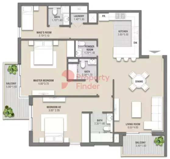 Планировка — 2-спальная, 135 м²