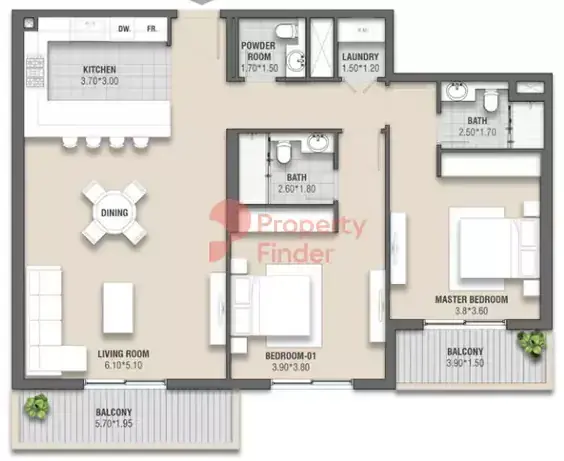Планировка — 2-спальная, 128 м²