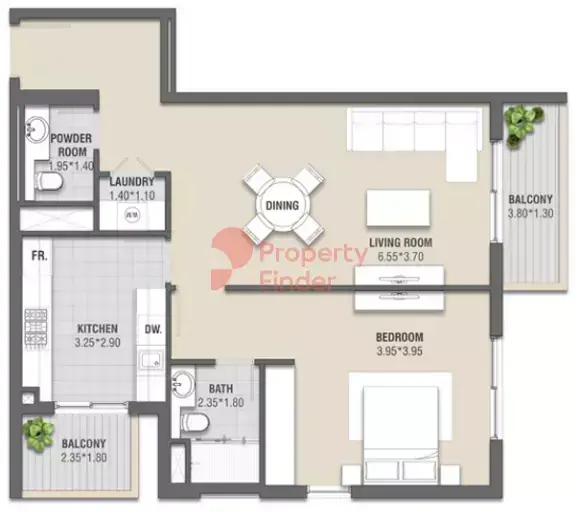 Планировка — 1-спальная, 85 м²