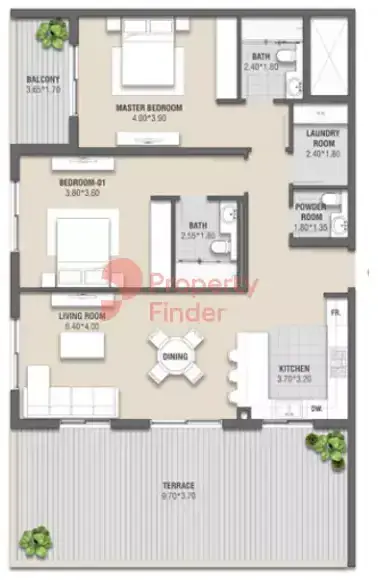 Планировка — 2-спальная, 152 м²