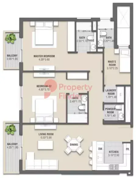 Планировка — 2-спальная, 131 м²