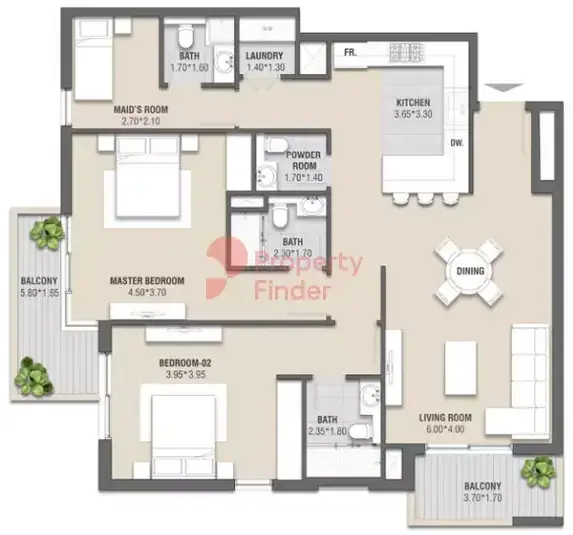 Планировка — 2-спальная, 138 м²