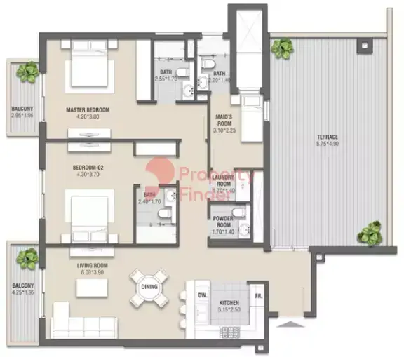 Планировка — 2-спальная, 183 м²