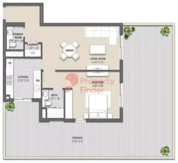 Планировка — 1-спальная, 159 м²