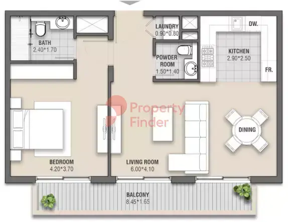 Планировка — 1-спальная, 81 м²