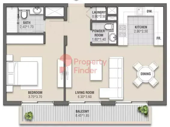 Планировка — 1-спальная, 80 м²