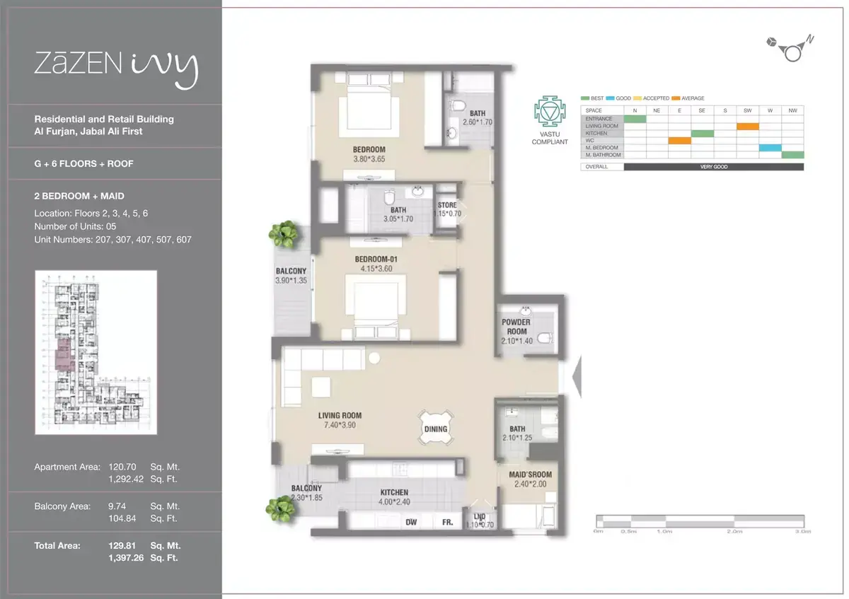 Планировка — 2-спальная, 130 м²