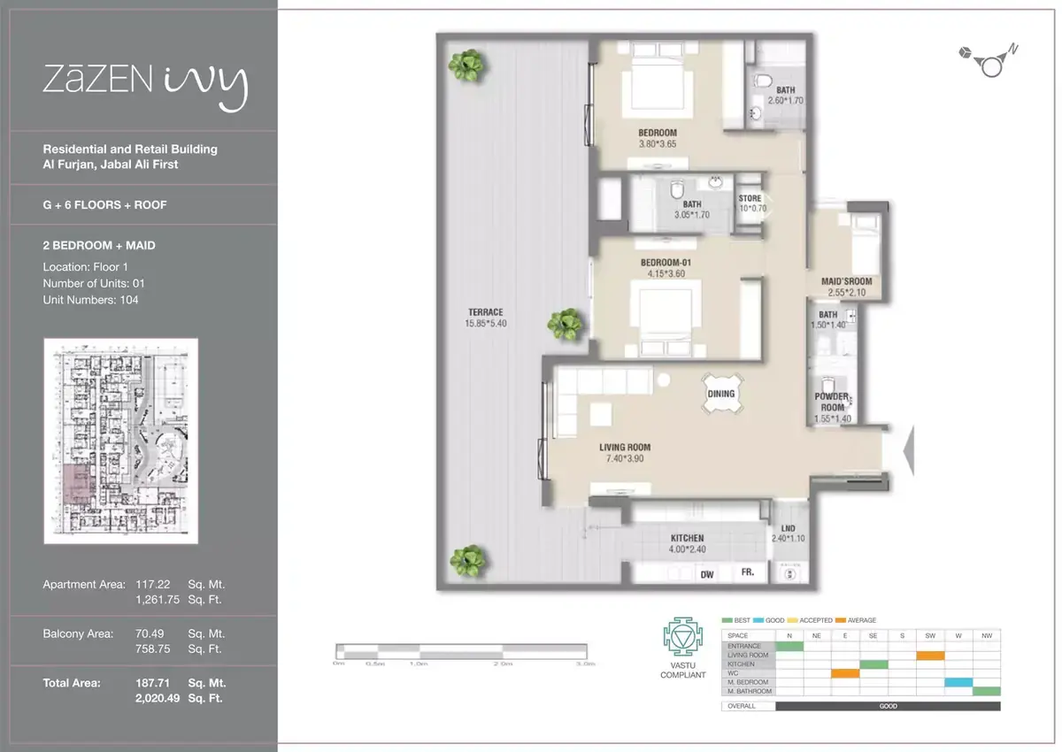 Планировка — 2-спальная, 188 м²